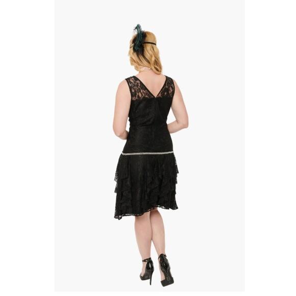 Unique Vintage Black Lace & Red Flowers Ruffle Flapper Dress 1920S Sz1X # 30 - Picture 4 of 10